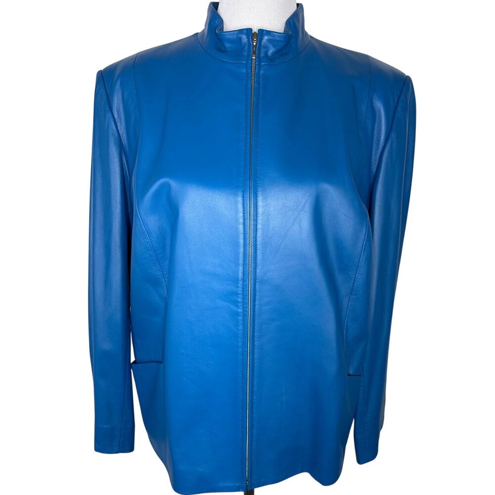 Pendleton Cobalt Blue Genuine Leather Zip Jacket Plus Size 1X, Y2K